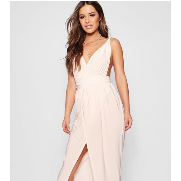 petite plunge drape maxi dress